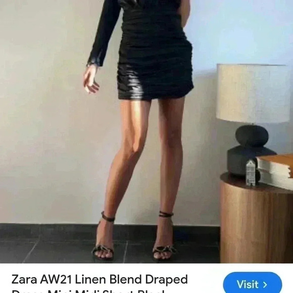 Zara Draped Dress Midi Short Black Strappy - Picture 4 of 9